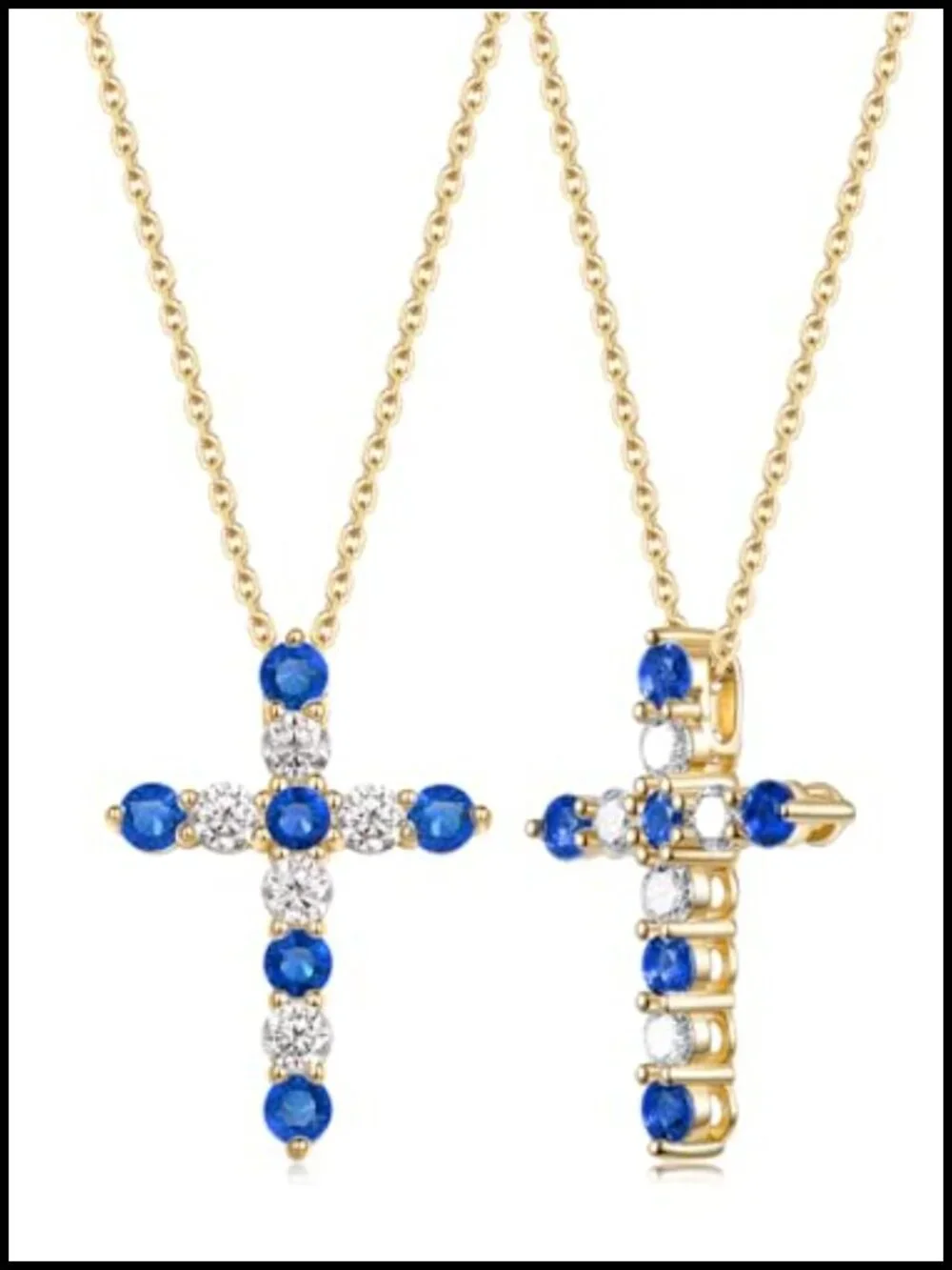 1.10/3.30 Carat Moissanite Sapphire Ruby Emerald Cross Necklace, Solid 925